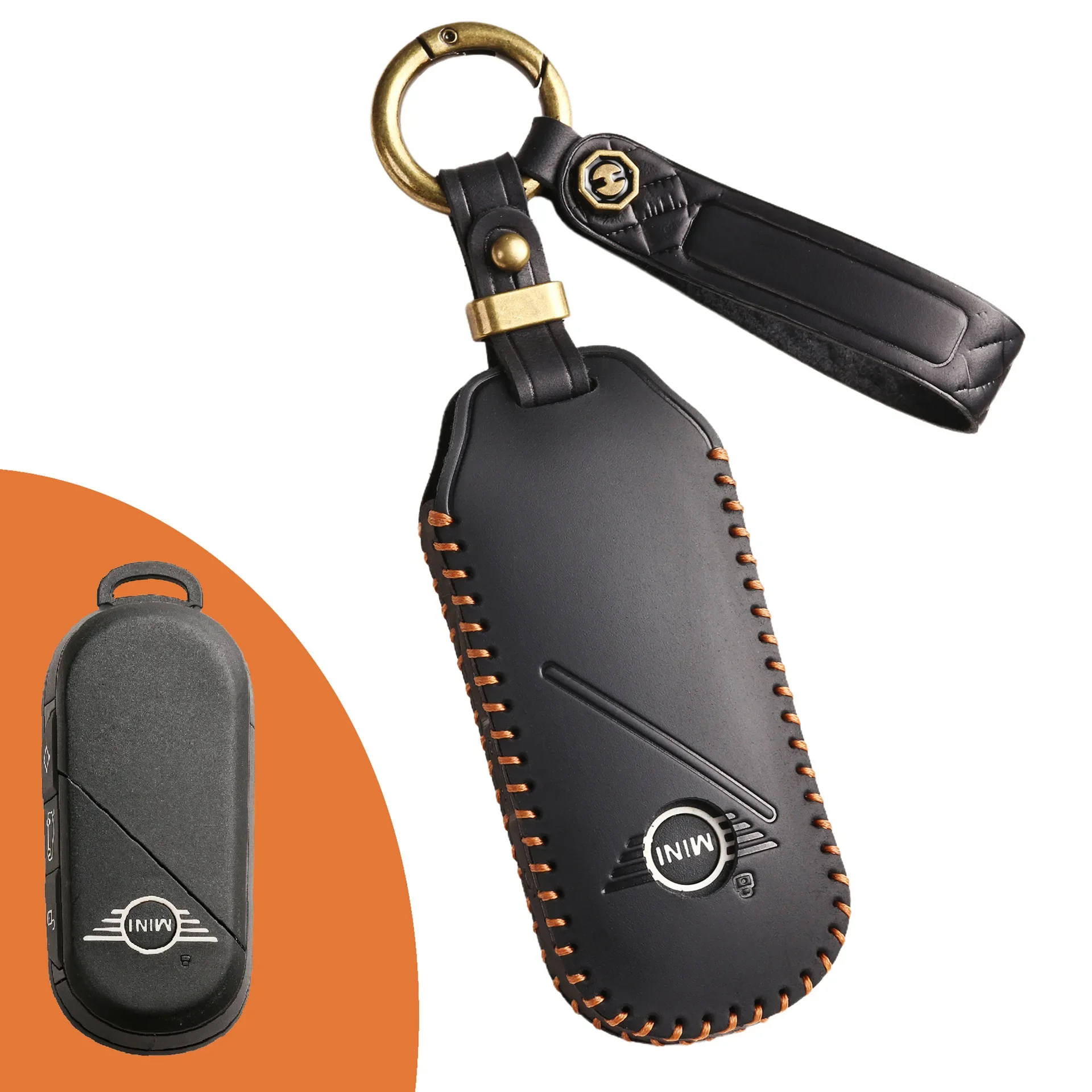 Leather Car Fob Key Case Cover Protector for Bmw Mini Countryman Cooper One 2023 2024 Remote Accessories Holder Shell Keychain