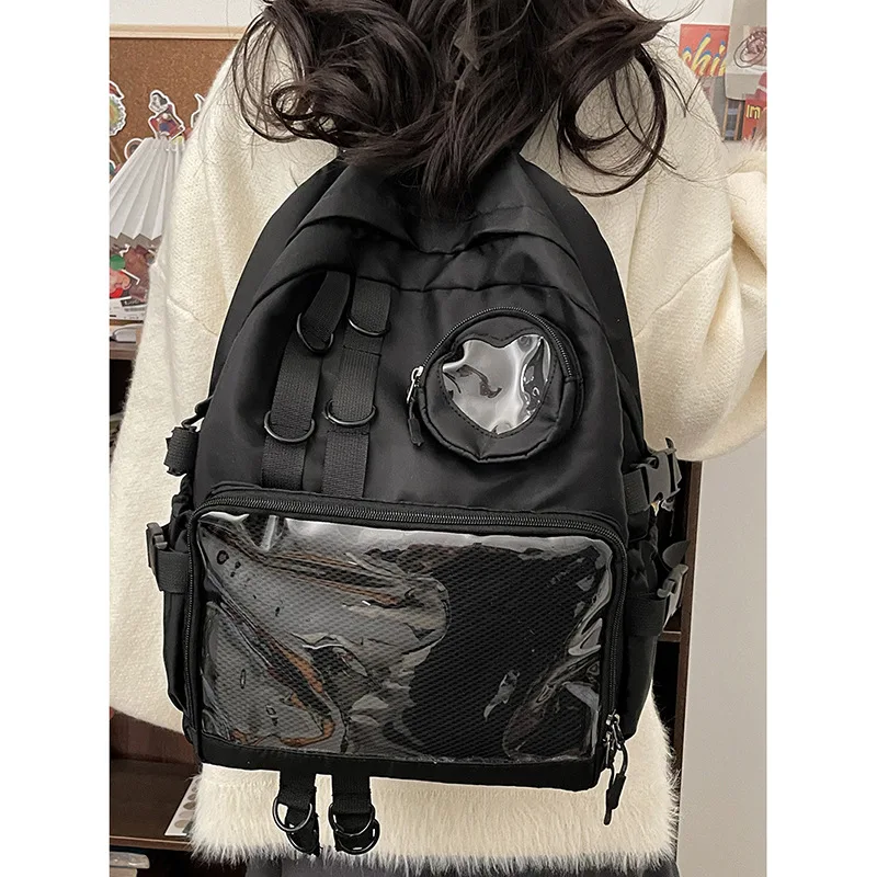 女の子とティーンエイジャーのための透明な愛のハートのランドセル、コラージュスタイル、itabag kawaiiバックパック、jkラップトップバッグ、女性、新しい、2024