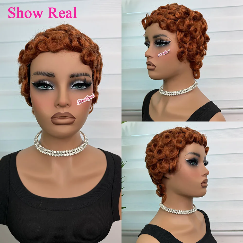 

Short Curly Pixie Cut Wig Human Hair #350 Glueless Wigs With Bangs Natural Short Human Hair Wig For Black Women Daily Party Use