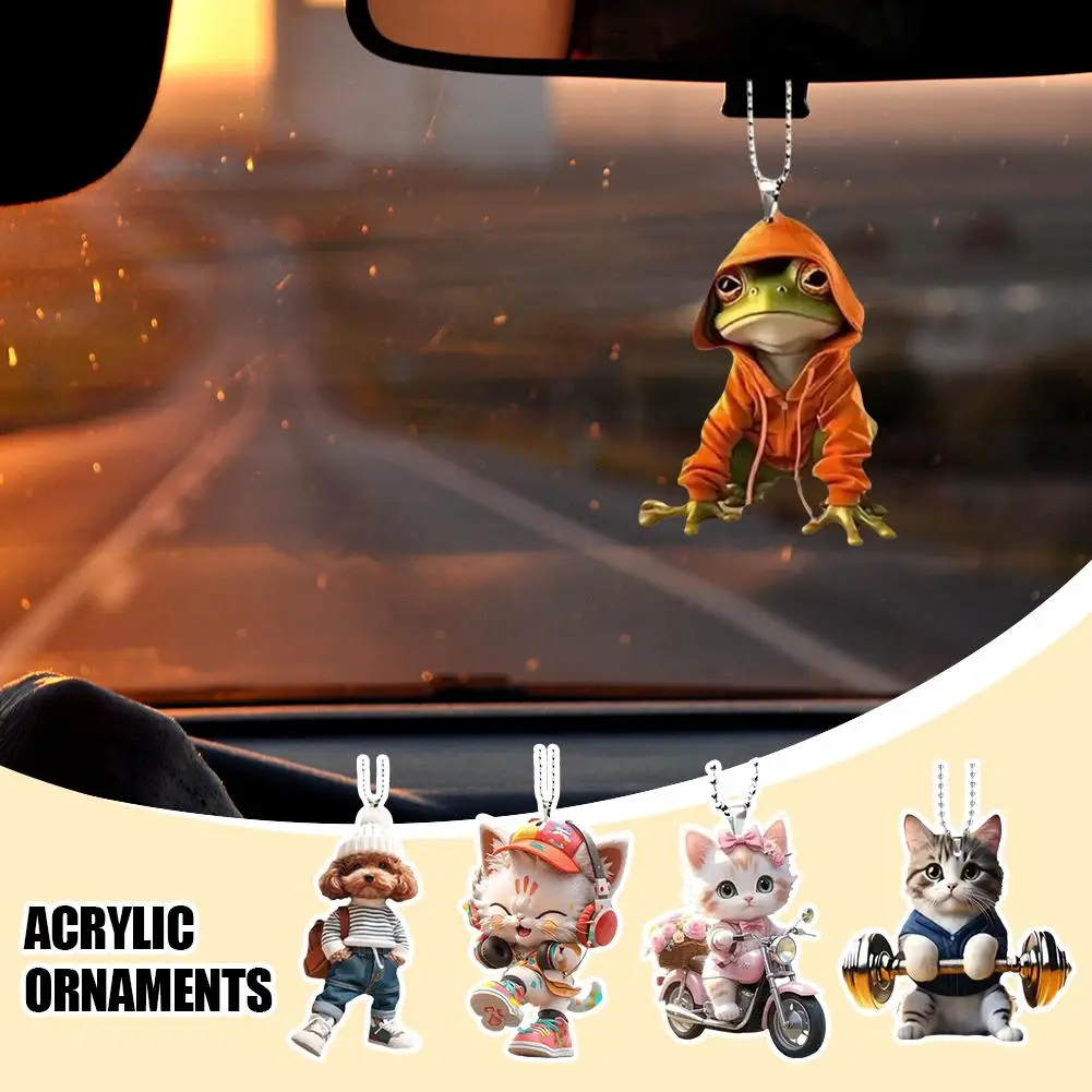 

Cat Pendant Decoration Expressive Cat Shape Cute Cat Hanging Ornament for Car Rearview Mirror with Lanyard Adorable for Lov V3M4