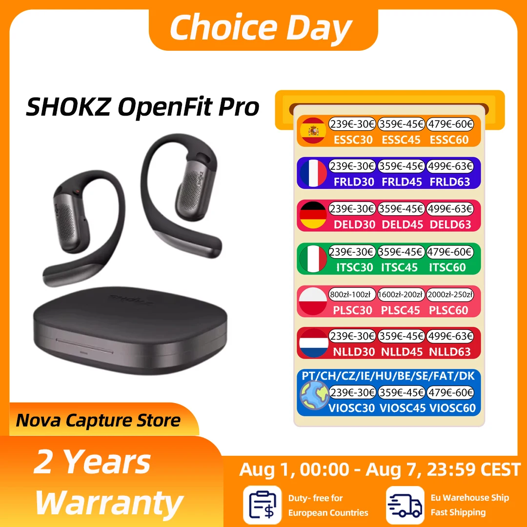 SHOKZ OpenFit Pro Open T010 Ohrhörer mit Geräuschunterdrückung, kabellose Bluetooth 5.3-Kopfhörer, IP55 wasserdicht, 50 Stunden Spielzeit für den Sport
