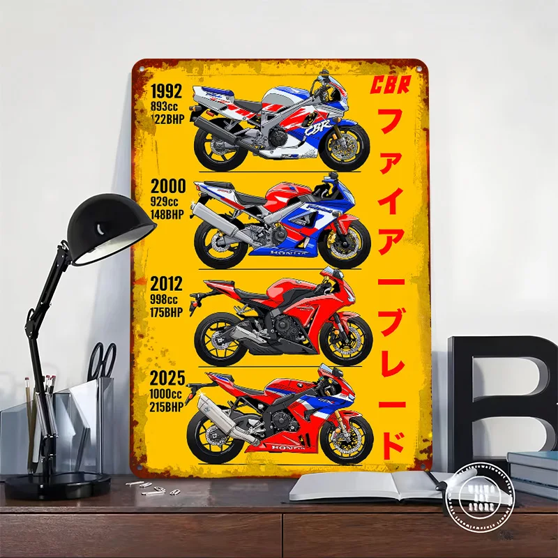 Japanese Car CBR Fireblade Evolution Poster Customized Vintage Metal Signs Wall Art Retro Tin Plaque for Home Decoration Luxury