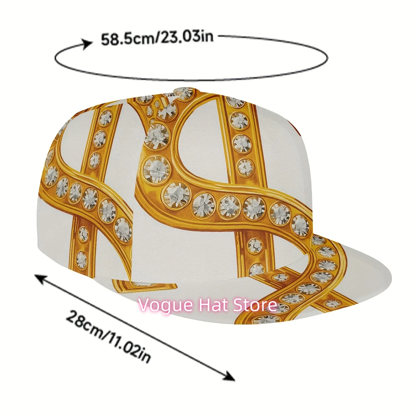 2D Flat - 1pc, Unisex 2D Golden Dollar Glam Flat Brim Baseball Cap, Adjustable Snapback - Ideal for Sports, Running & Urban Fash
