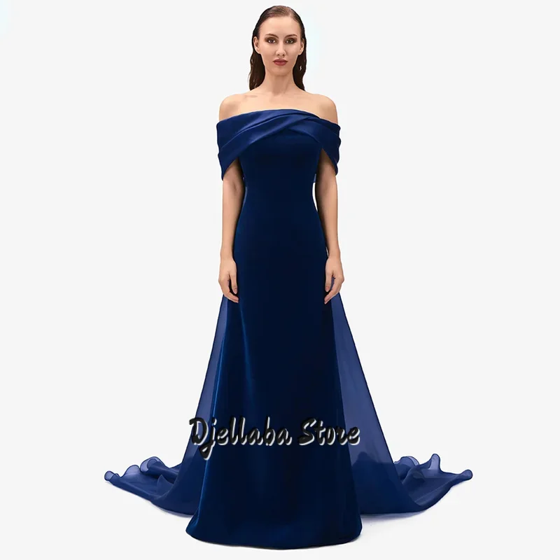 

Современное вечернее платье Vestidos De Fiesta, индивидуальное велюровое платье с вырезом лодочкой и открытыми плечами для выпускного вечера с накидкой из органзы, вечерние платья