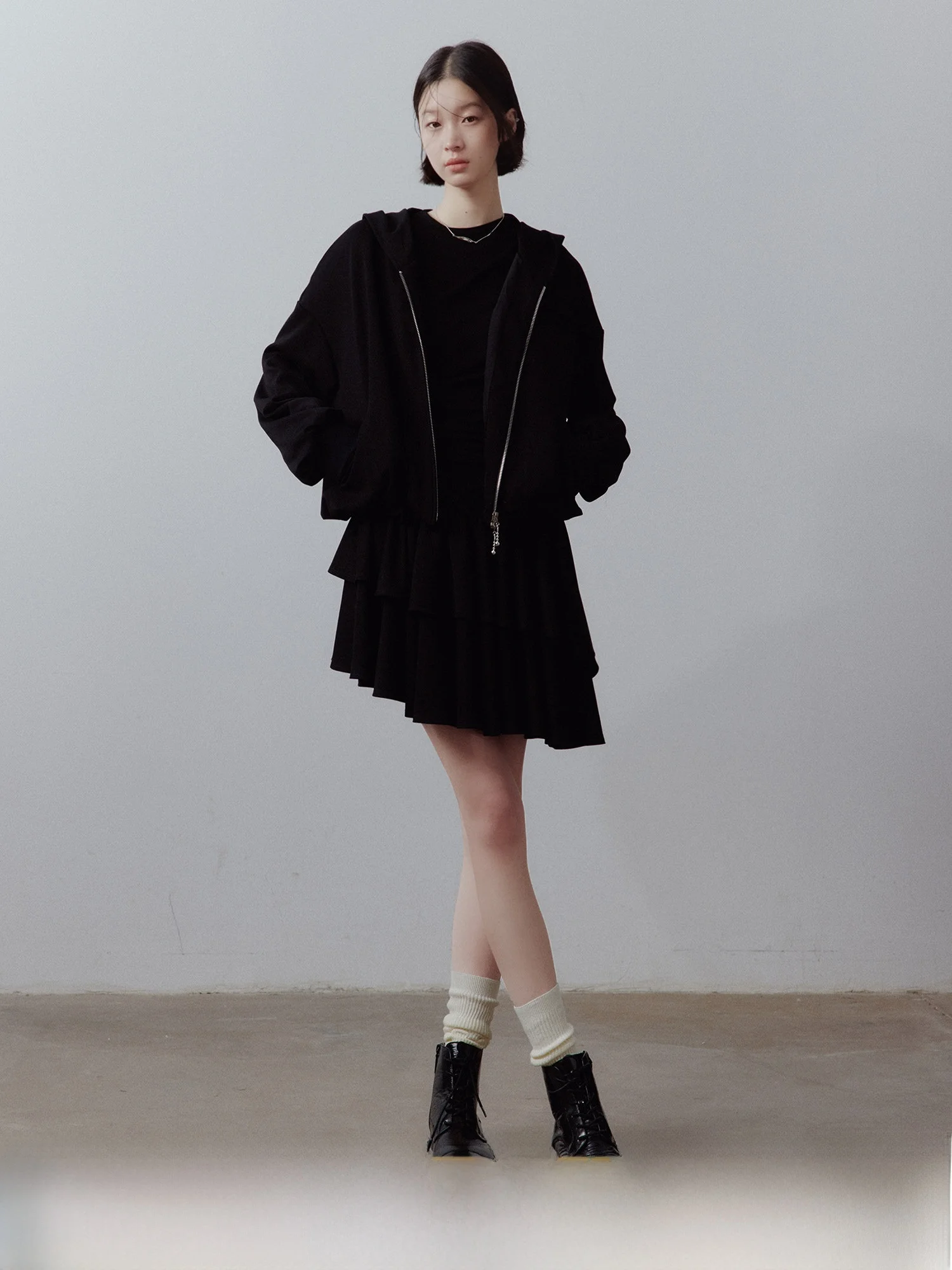 

Fussed Urban Collection Pure Bla Bubble Hoodie Soft Touch Waed Crt Loose Fit Long Sve Zipper Closure Student Friendly