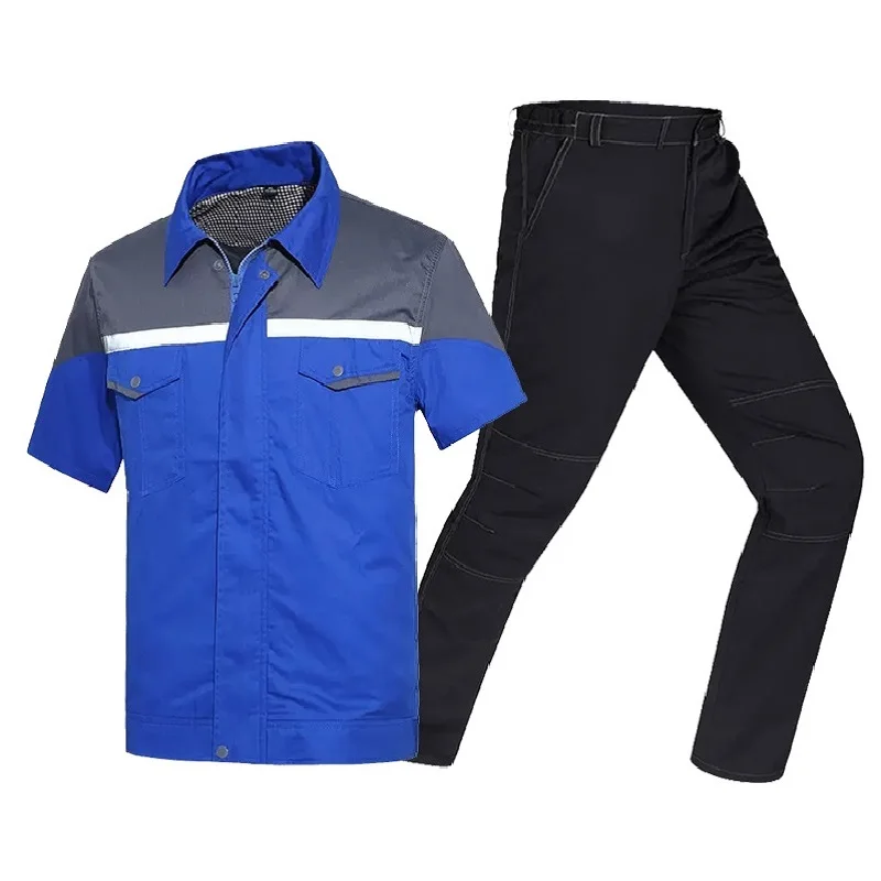 Summer Work Clothing Men Work Coveralls Reflective Safety Thin Breathable Uniforms Factory Workshop Suits Car Repairman Workwear