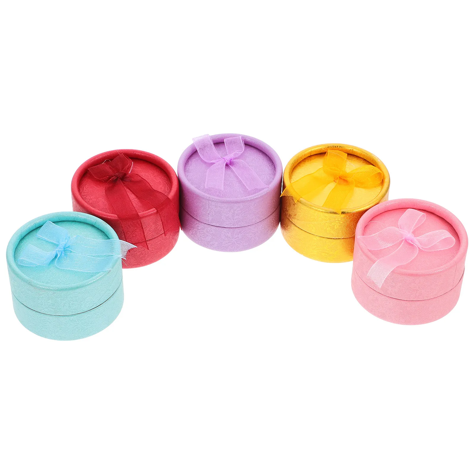 

Набор из 5 простых модных круглых подарочных коробок для украшений, размер S, диаметр 5 см, с бантом, для хранения колец и серег