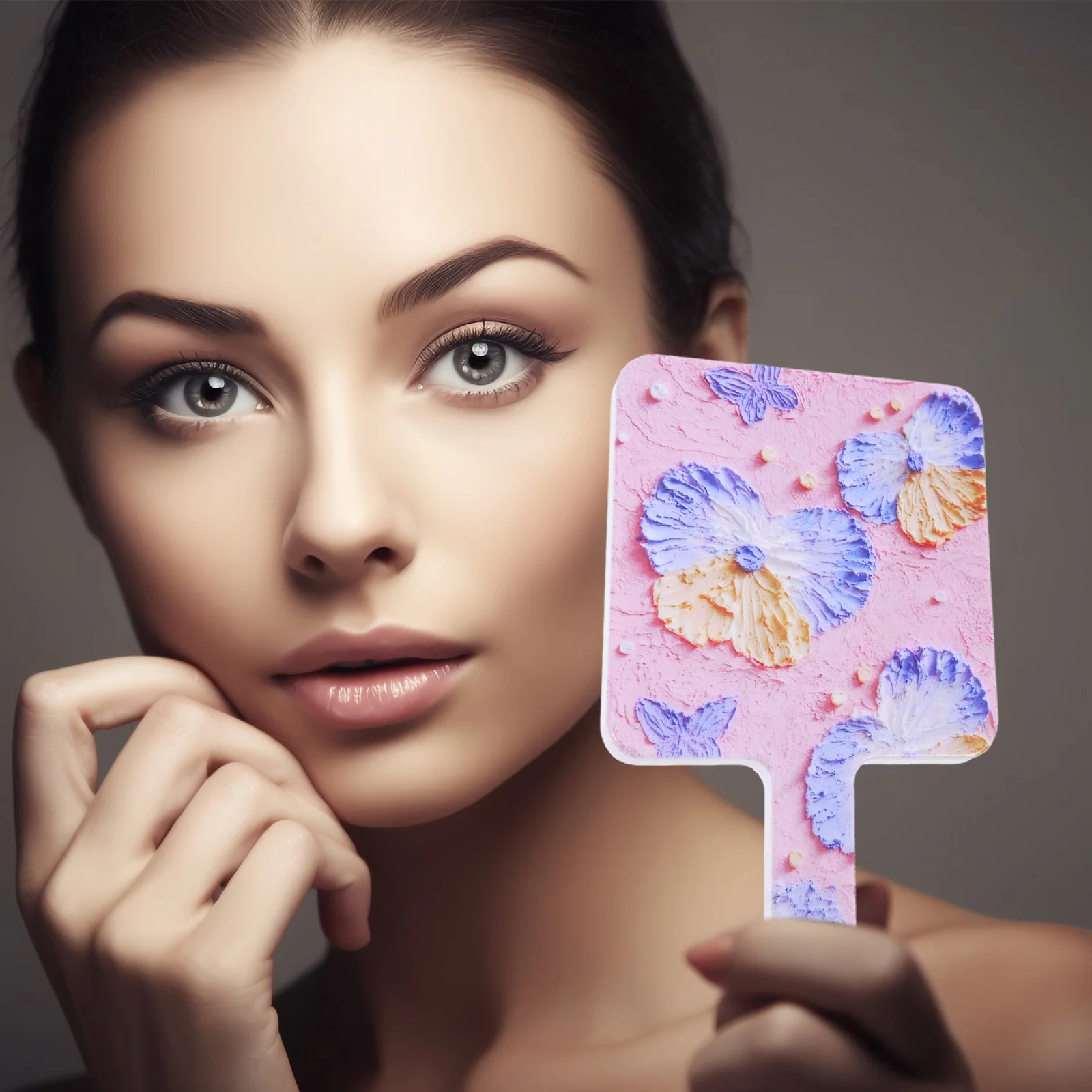 

High-Definition Mirror Floral Design Ergonomic Handle Compact for Travel Makeup Application Women's Fashion