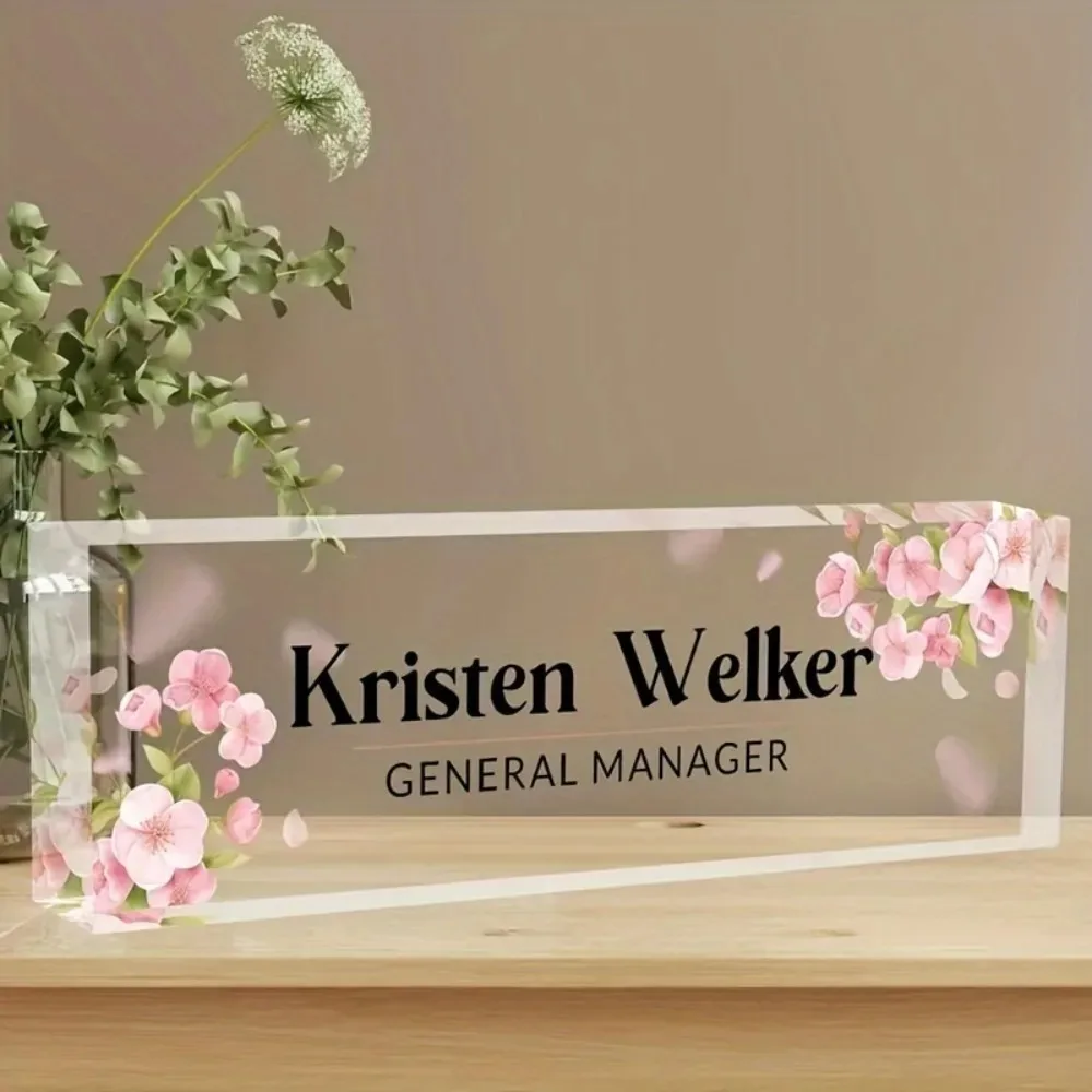 Elegant Pink Orchid Acrylic Desk Sign, Custom Floral Office Decor, Premium Employee Recognition Gift for Women
