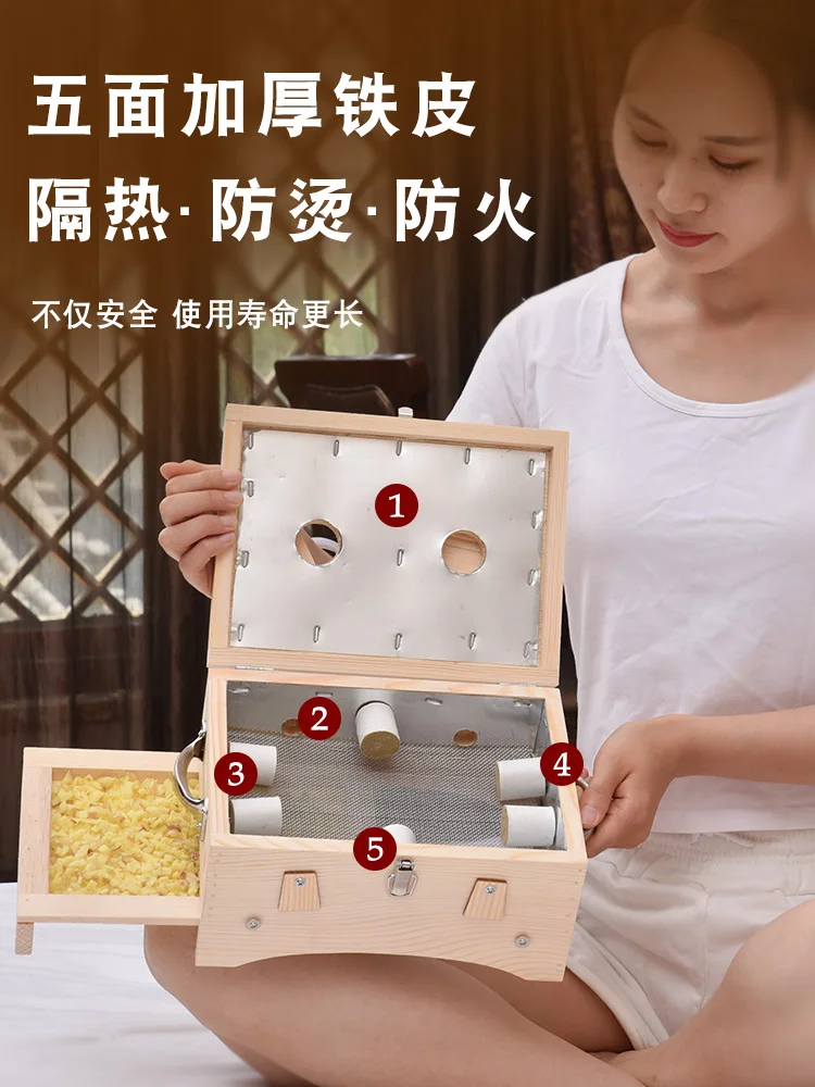 Moxibustion Box Wooden Box Belly Waist Carry-on Acupuncture