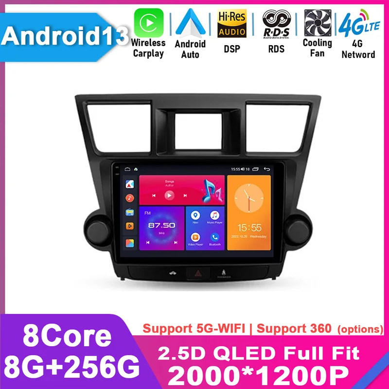 

For Toyota Highlander 2 XU40 2007 2008 2009 - 2013 Car Radio Multimedia Video Player Navigation GPS Android 13 No 2din 2 din dvd