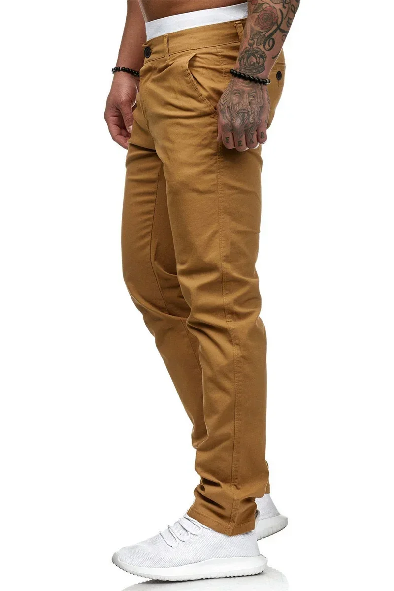 Mens Skinny Pants Slim Fit Business Casual Pencil Pants Solid Color Cotton Straight Leg Pencil Pants Mens Trousers 8 Colors