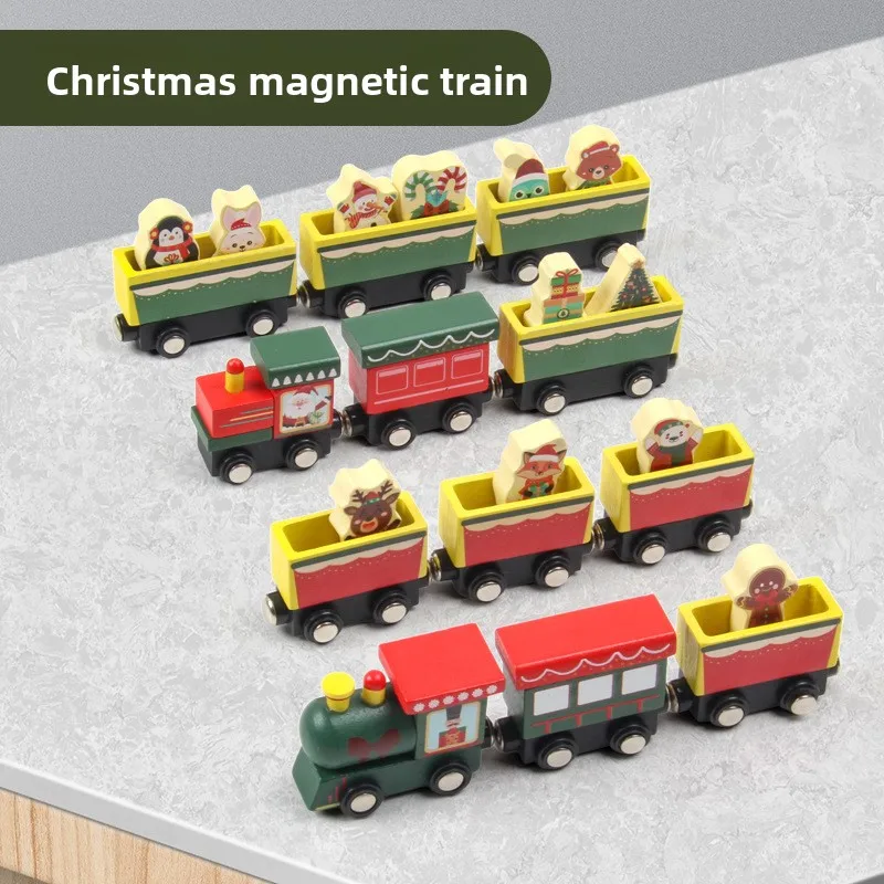 Tren magnético navideño de madera de haya no tóxica y segura transfronteriza con certificación CPC |   Juguete de regalo festivo educativo colorido para niños