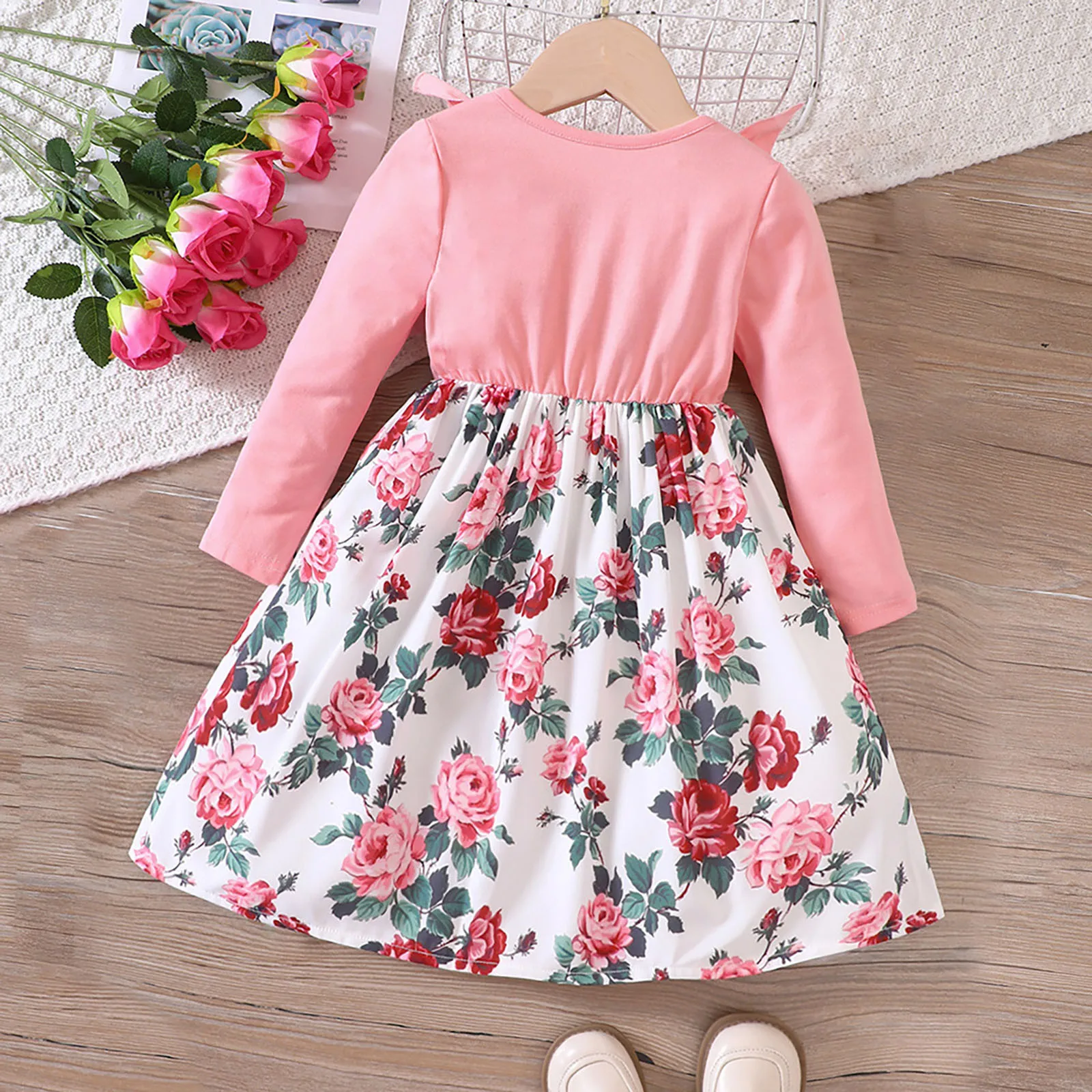 Long Sleeve Floral Dress For Toddler Girls Autumn Ruffles Bowknot Flowers Print Princess Dress Children Party A-Line Grown Dress