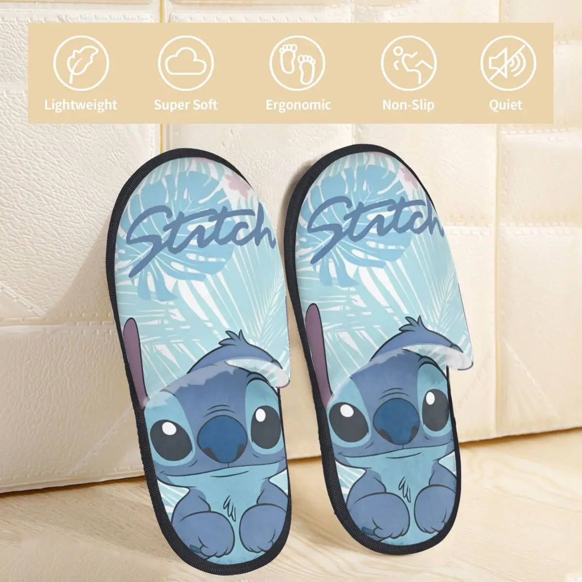 Stitch Hawaiian Winter Slippers Indoor Soft Memory Foam Slides Non Slip