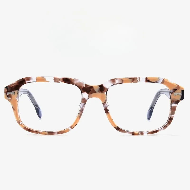 

Personalized Mosaic Colored Spectacle Frames Cross-border Men's and Women's Trendy Square Frame Plate Flat Light Glasses