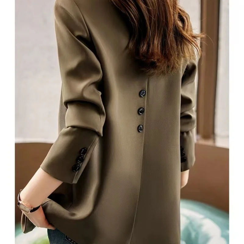 

Осенние элегантные женские пиджаки с длинным рукавом, тонкий блейзер, шикарный офисный женский однотонный костюм с зубцами, пальто, повседневная рабочая куртка