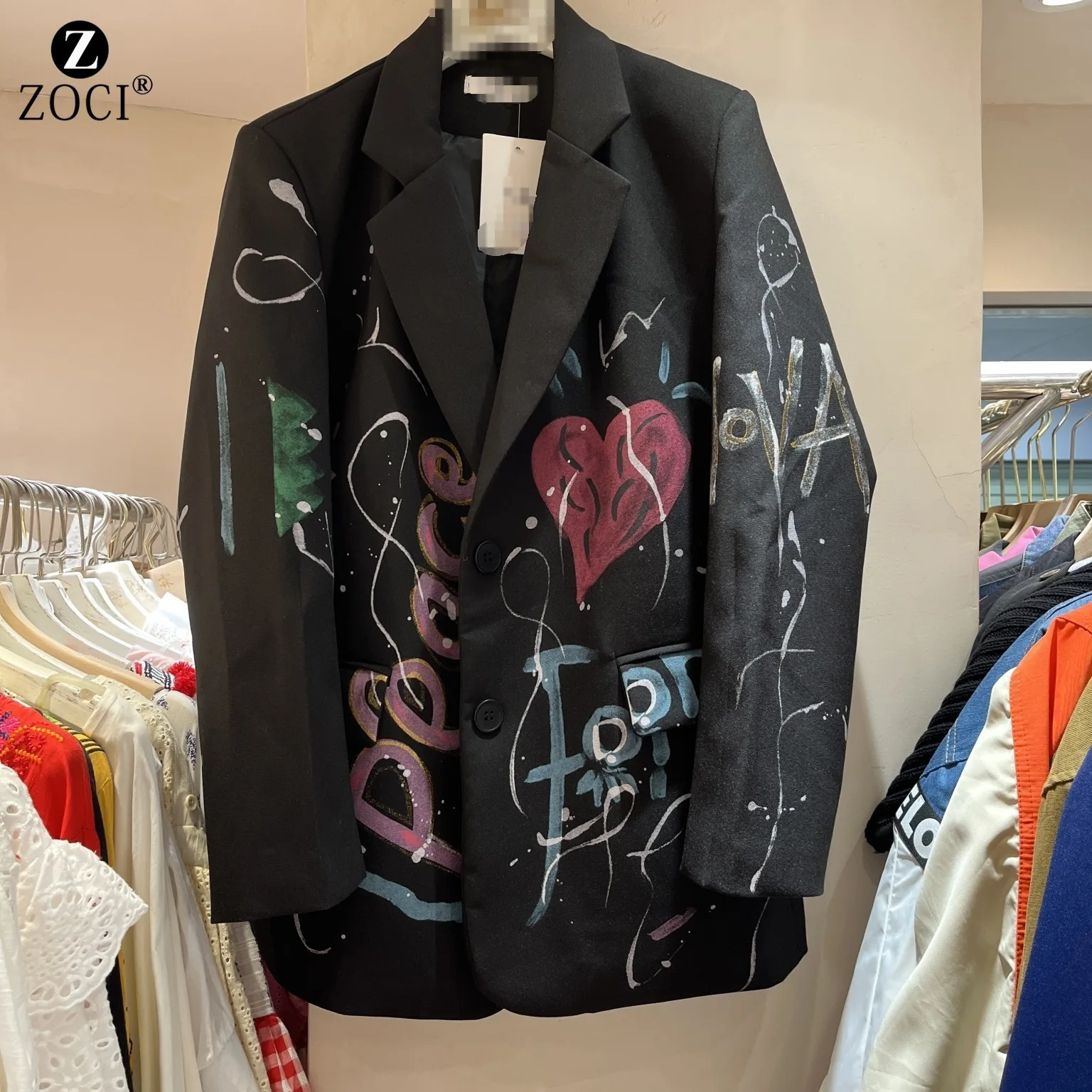 [ZOCI] style cool, high-end, unique, casual graffiti suit jacket, autumn women's clothing new