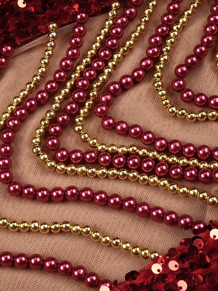 فساتين سهرة أنيقة للحفلات فيستدو أحمر لامع ترتر لؤلؤي سلسلة شفافة من خلال شبكة فستان طويل بأكمام طويلة مطرز بالخرز ماكسي #6