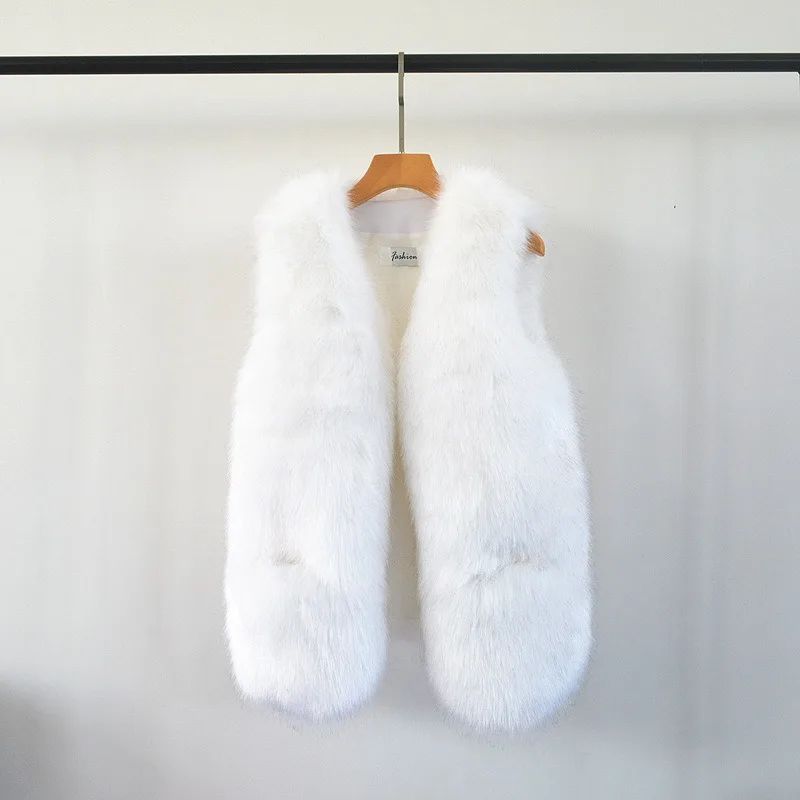 2025 herbst und Winter Neue Nachahmung Fuchs Pelz Gras Weste frauen Mitte Bis Lange Mode Pelz einteiliges mantel Weste Weibliche Kleidung