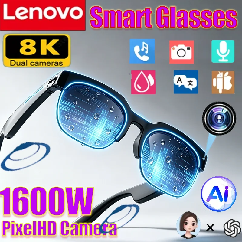 Image of Lenovo 8K Smart Glasses 2027 Neu: KI-Übersetzung, Bluetooth-Konversation, Aufnahme, Musikwiedergabe – Smarte Sonnenbrille für Damen und Herren