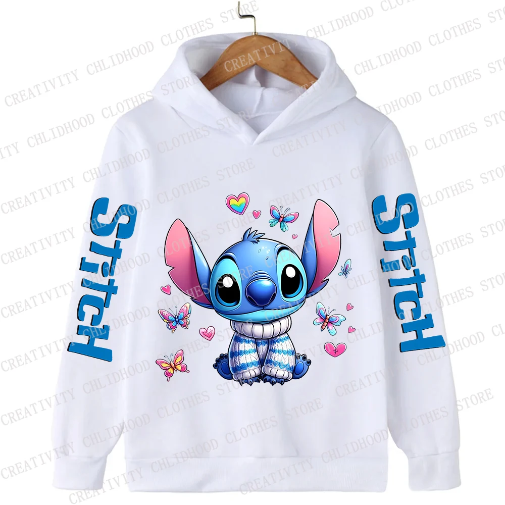 New Stitch Children Hoodies Autumn Winter Kids Add Velvet Pullover Casual Clothes Kid Girl Boy Cartoons Kawaii Tops Sweatshirts