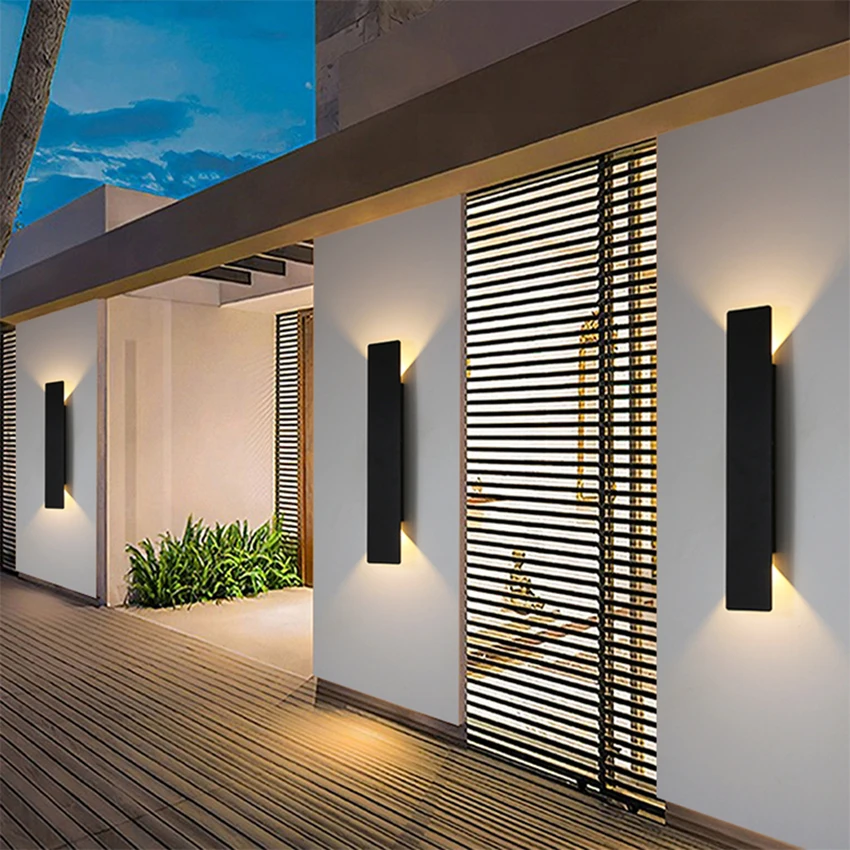 Outdoor Waterproof Wall Lamp Modern LED Lamp Black White Aluminum Up Lower Light Wall Lamps Waterproof IP65 110V 220V Fixtures