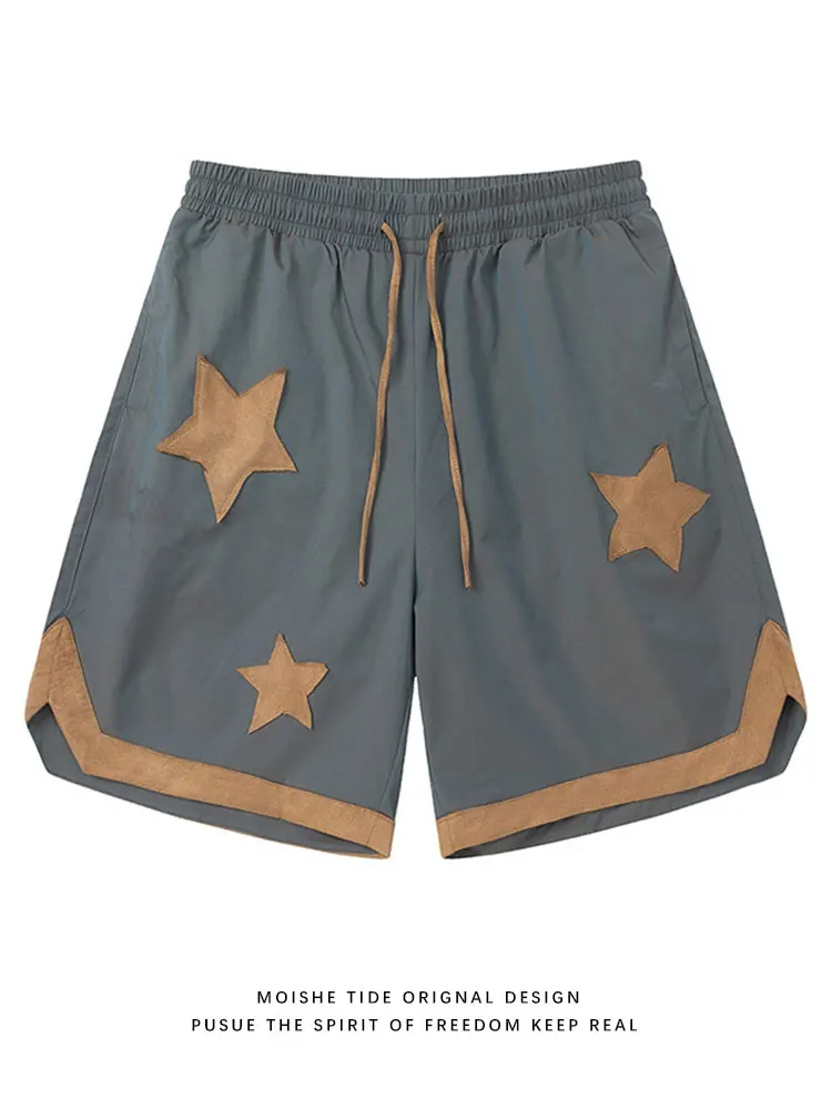 

Свободные мужские брюки со звездами в американском стиле ретро, повседневные спортивные хлопковые прямые брюки с пятью четвертью, молодежная летняя одежда