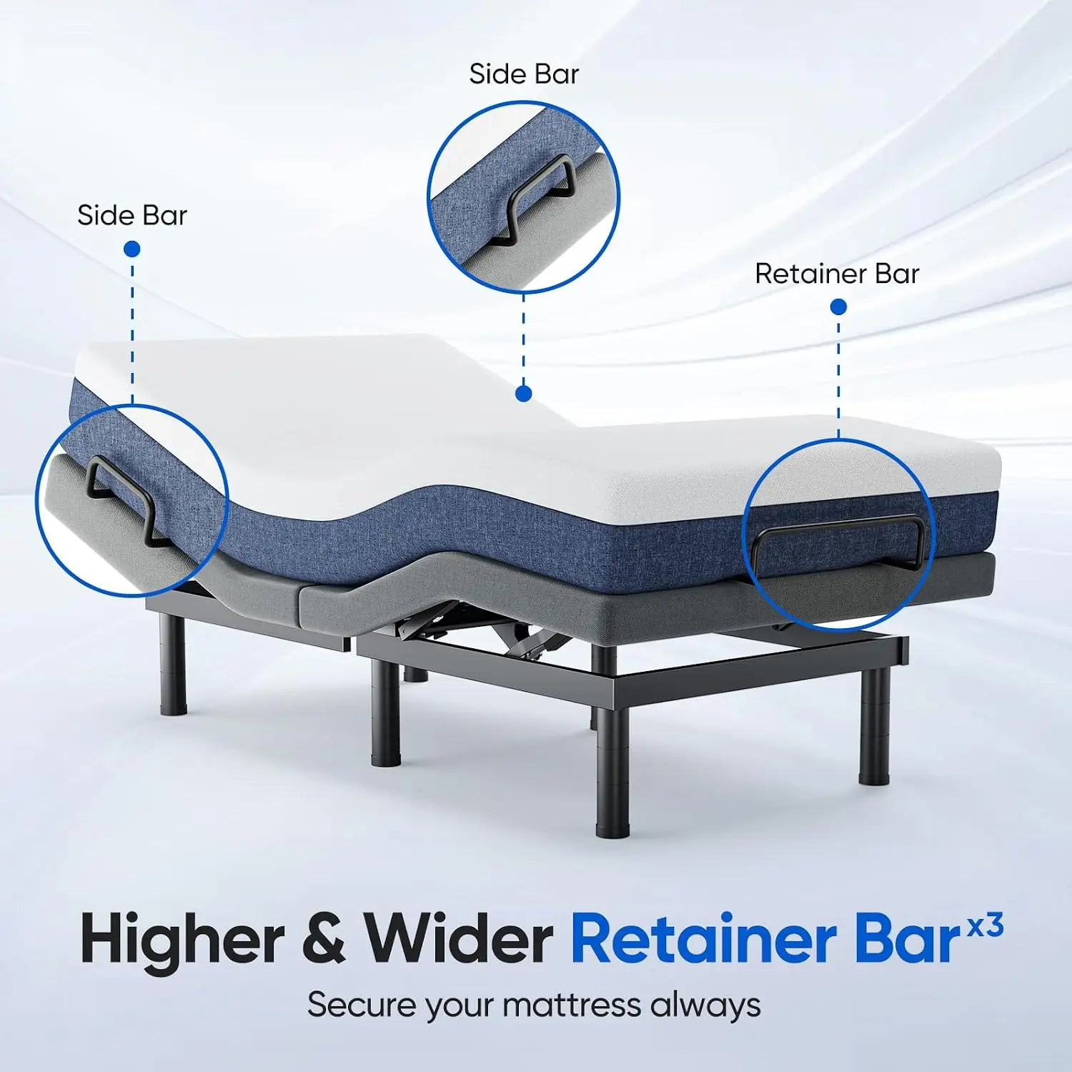 Twin XL Adjustable Bed Frame with Adjustable Legs, Electric Bed Base Frame with Wireless Remote, 3 Retainer Bars, Zero Gravity