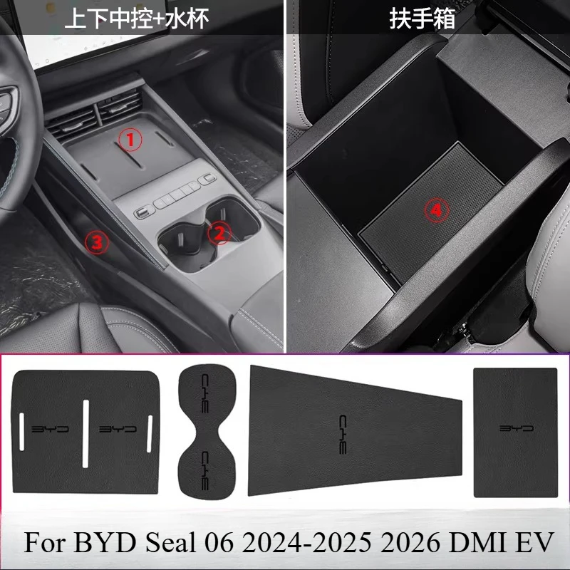 

For BYD Seal 06 2026 DMI EV Leather Door Pocket Liners + Center Console Cup Holder Mat Set, Car Interior Decorative Accessories