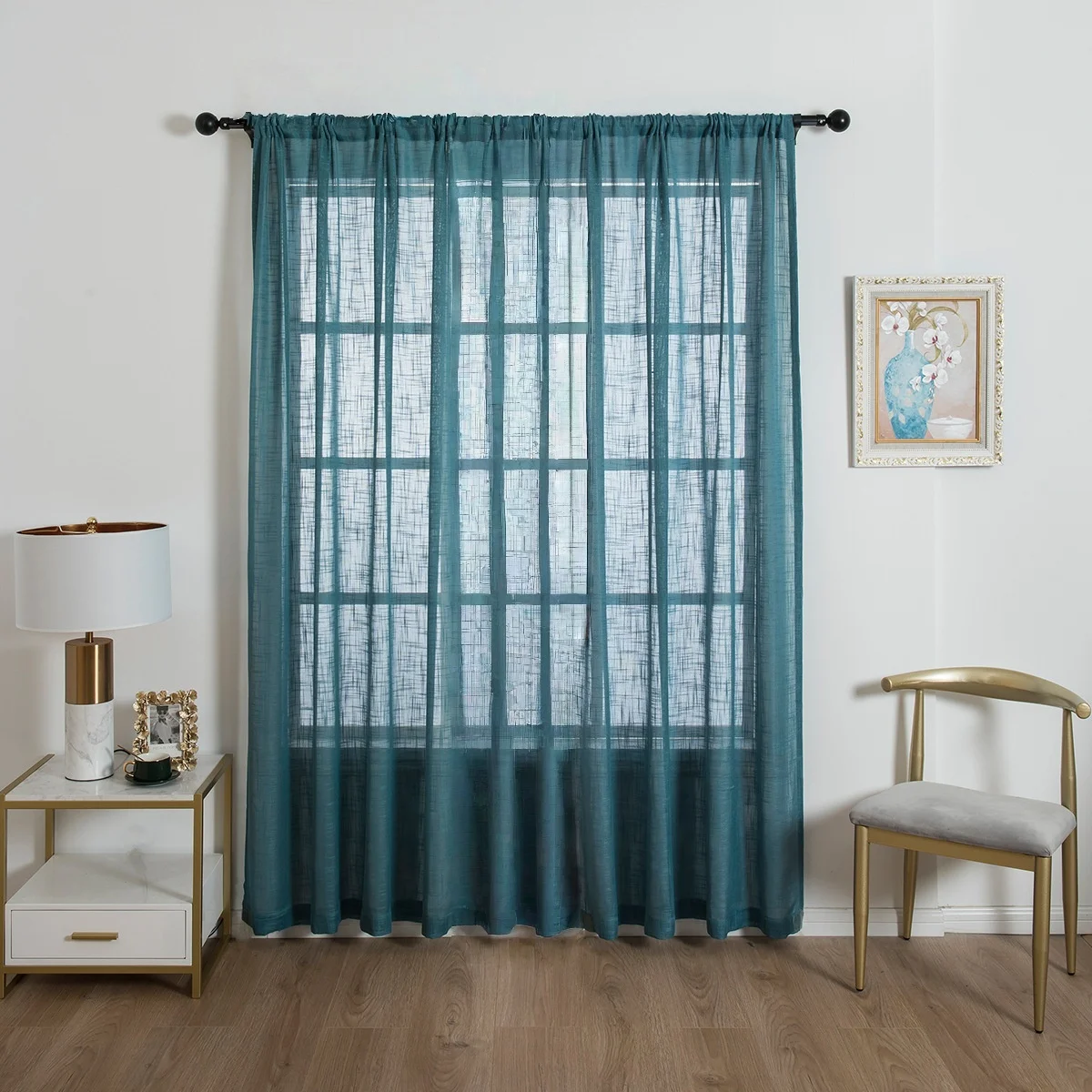 1PC Modern Simple Colorful Curtain, Thickened Large Belly Hemp Pure Color Transparent Not See Through Window Sheer, 1pc Best Sel