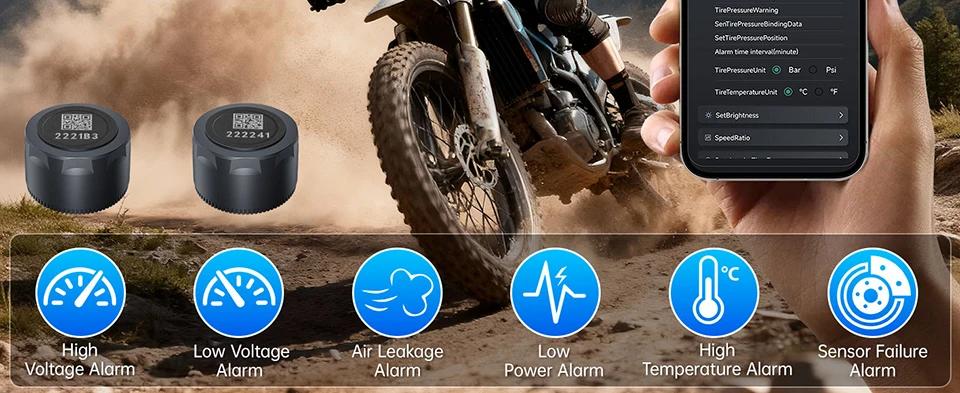 Moto TPMS IP67 Wasserdichtes Reifendruckkontrollsystem mit 2 Sensoren, Bluetooth 5.0, Moto-Zubehör, kompatibel mit iOS und Android. – Detail 2