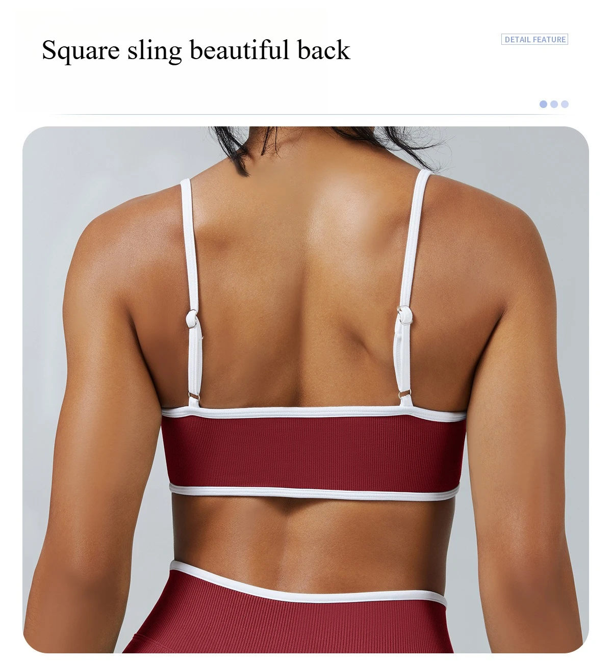 Nahtloser Damen-Sport-BH mit Farbblockdesign, Outdoor-Fitness-Kurztop, sexy rückenfreier Strick-BH mit Brustpolster und Trägern für den Sommer – Detail 5