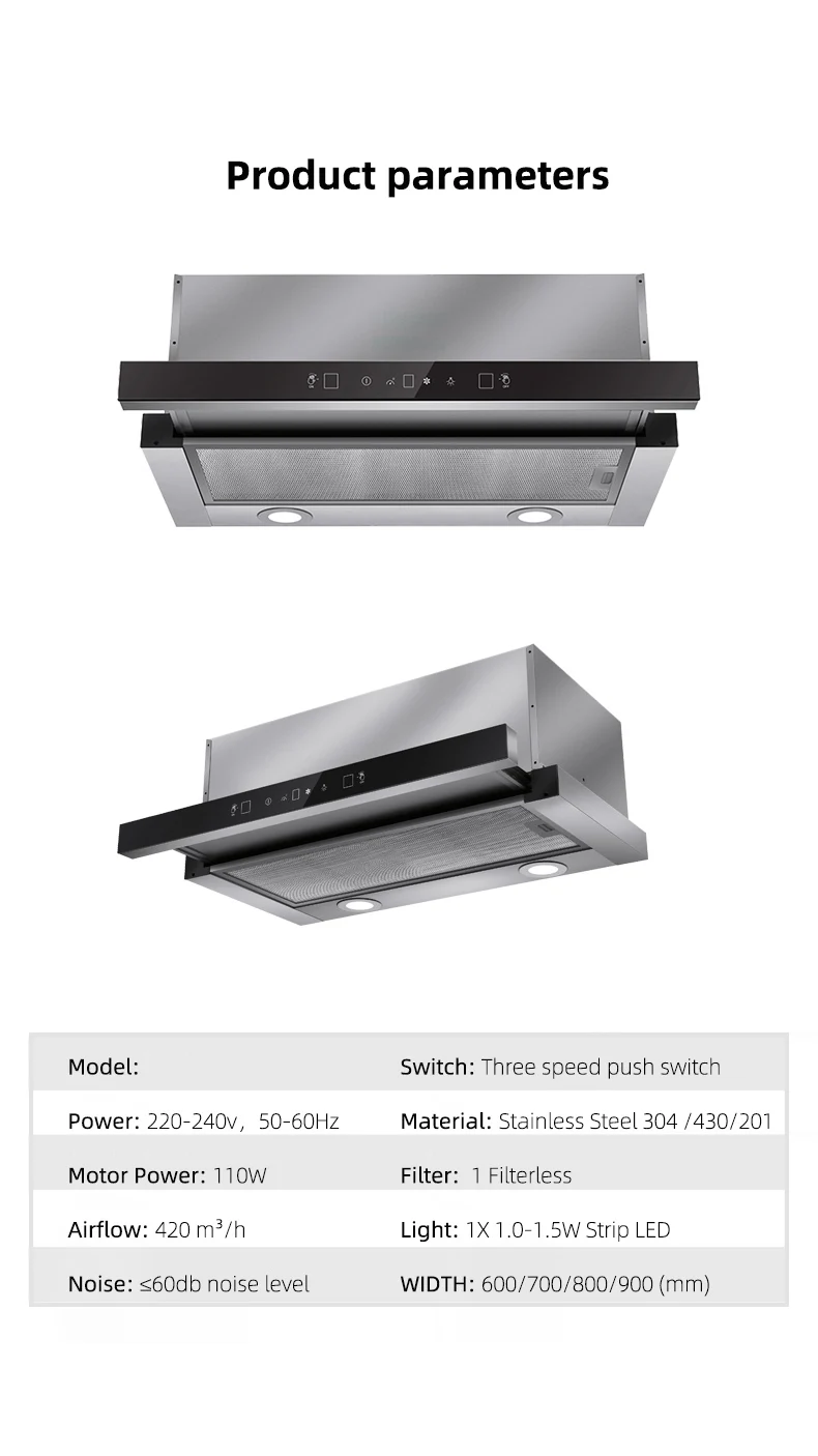 High Quality Slim Kitchen Range Hood Wall-Mounted and Ductless with Advanced PCB Technology LED Light Good Competitive Price