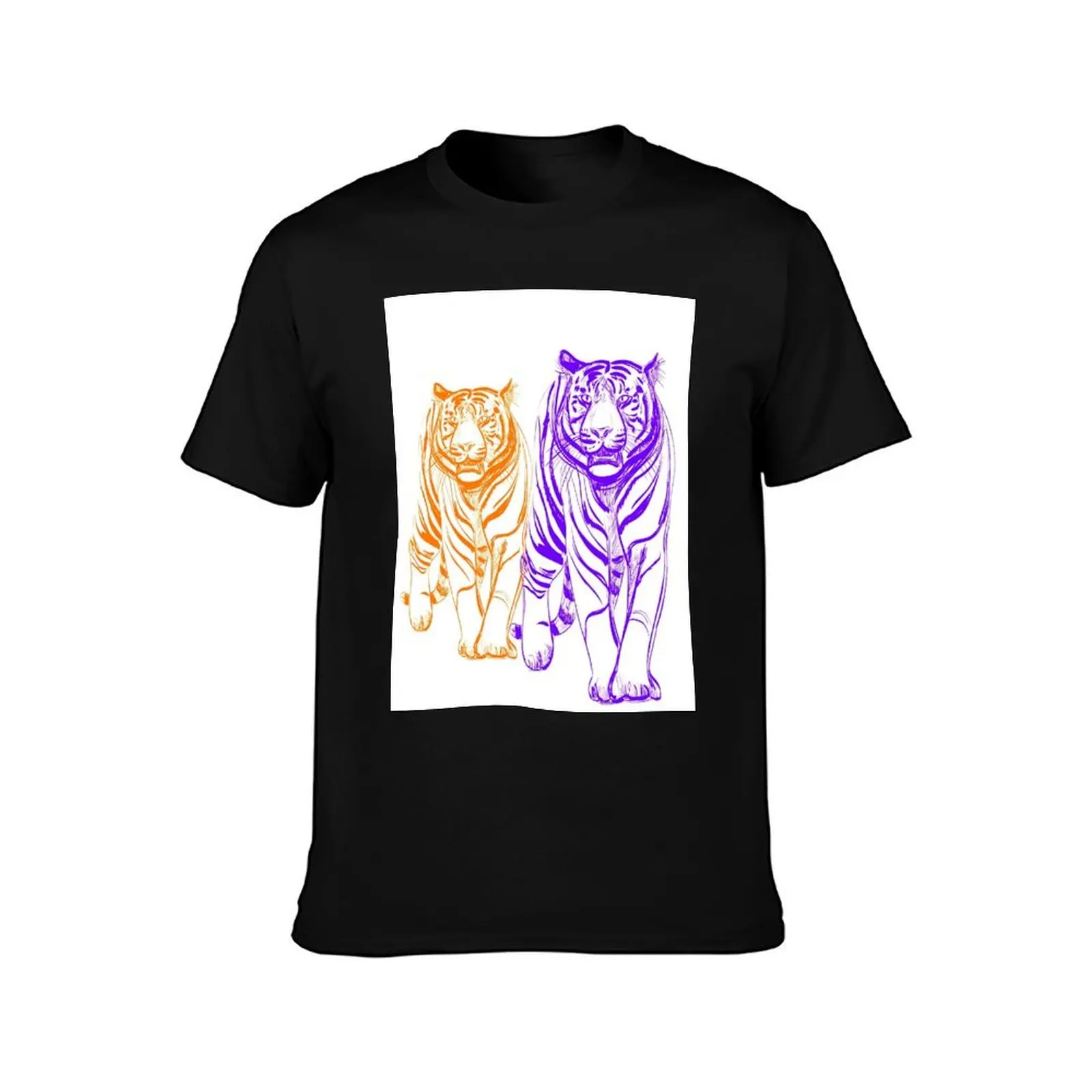 Tigers Purple and Orange T-Shirt Basic Casual Wear Short Sleeve Top T-Shirt