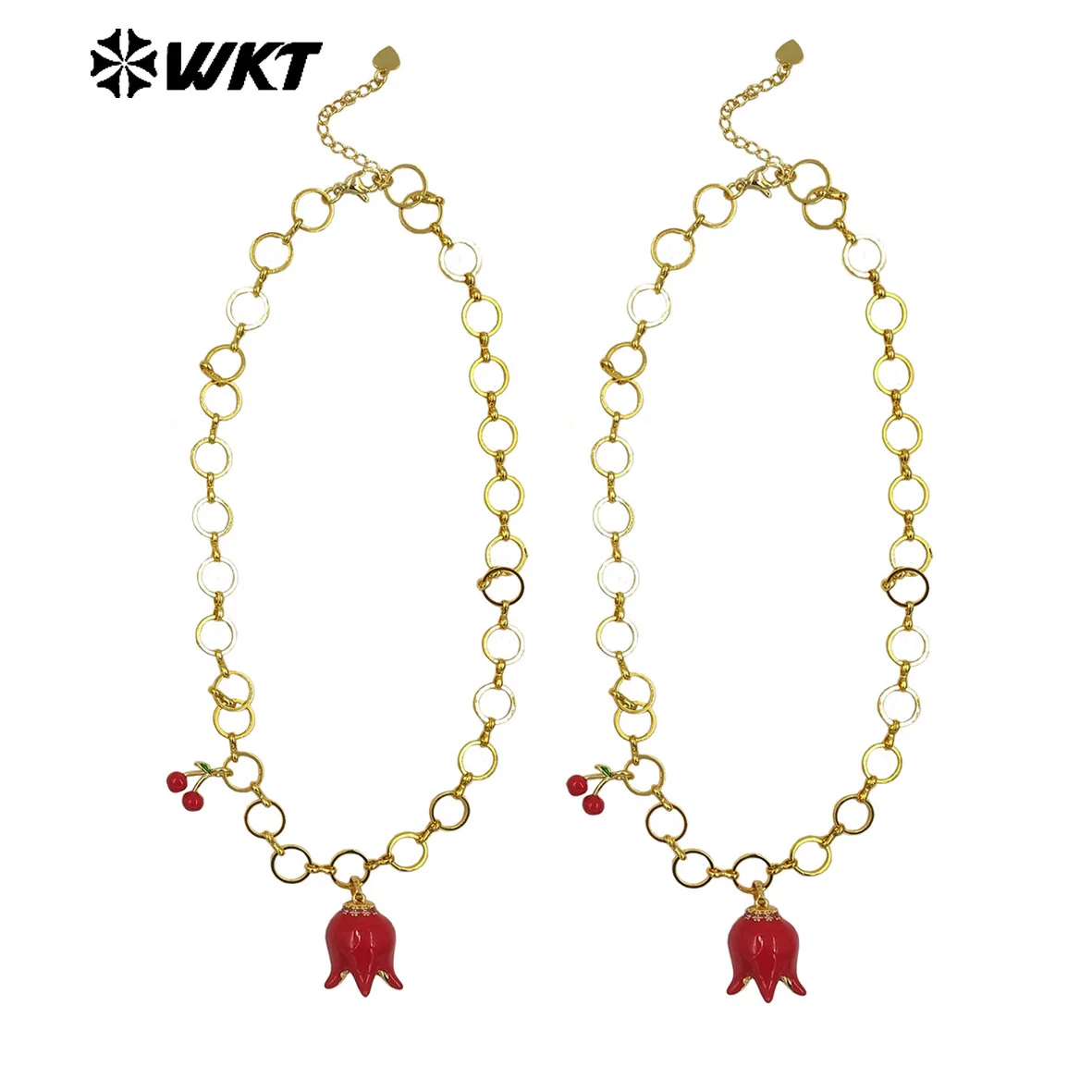 

WT-JFN39 Fashion Romantic Style Women Necklace With Flower And Cherry Charms Round Gold Plated Chain High Quality Jewelry