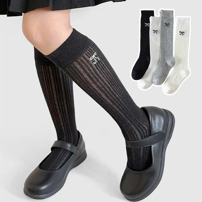 Summer Baby Hollow Out Socks Cute Bow Mesh Cotton Princess Knee High Socks Breathable Thin Non-slip Children Socks 2-12Years