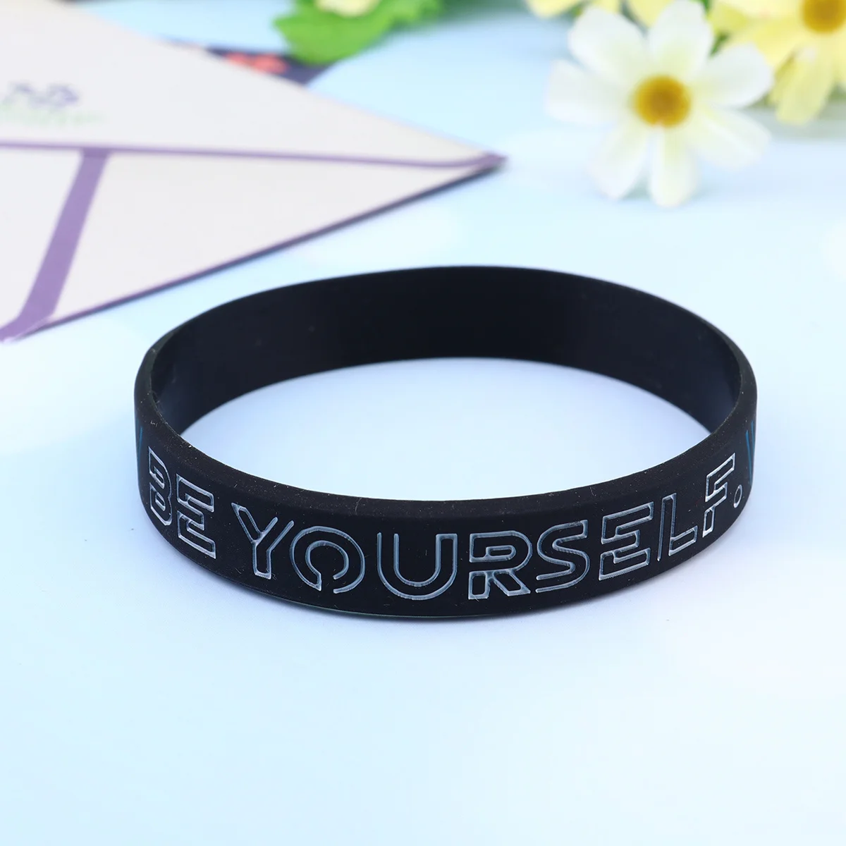 4Pcs Elastic Inspirational Wrist Strap Silicone Bangle Motivational Design Dream Be Yourself Create for Workout
