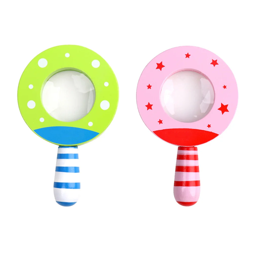 عدسة مكبرة خشبية خضراء إبداعية تعليمية للأطفال على شكل لون الحجم أداة تعلم زجاجية مكبرة خشبية