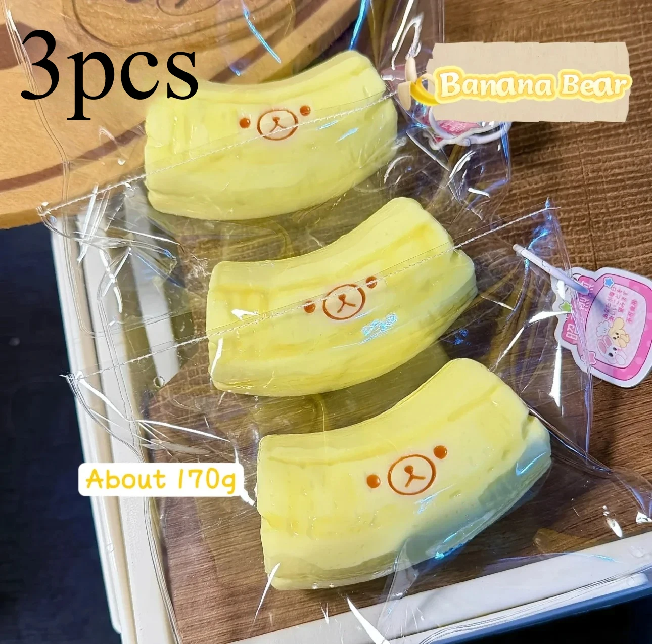 

3 Pcs Handmade Butter Texture Banana Bear Squishy, Food-Grade Silicone Stress Relief Toy