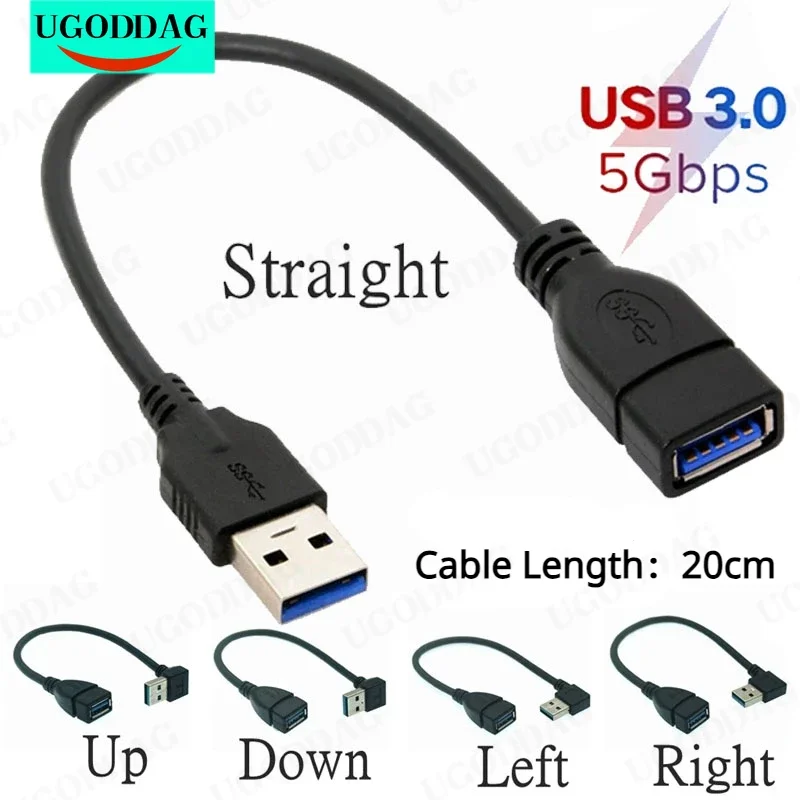 Usb Verlengkabel Usb 3.0 Mannelijk Naar Vrouwelijk Haaks 90 Graden Usb Adapter Omhoog/Omlaag/Links/Rechts Kabel Usb 0.2M