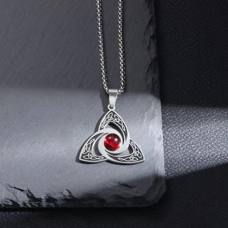 Viking Trinity Knot Necklace, Unique and Fashionable, Interwoven Ring Triangle Irregular Necklace Pendant