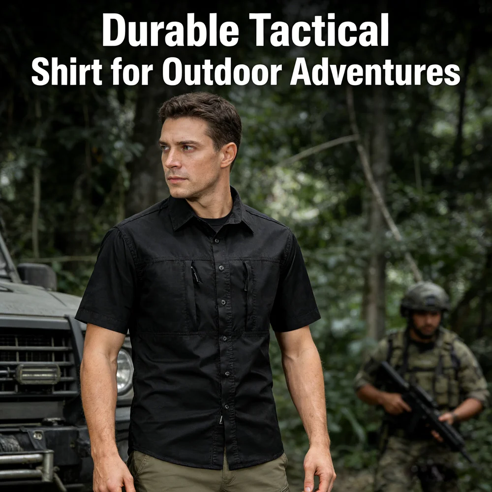 Spring Summer Men's Army Tactical Short Sleeve Shirt Quick Dry Mens Cotton Breathable Multi-Pocket Outdoor Hiking Camping Shirts