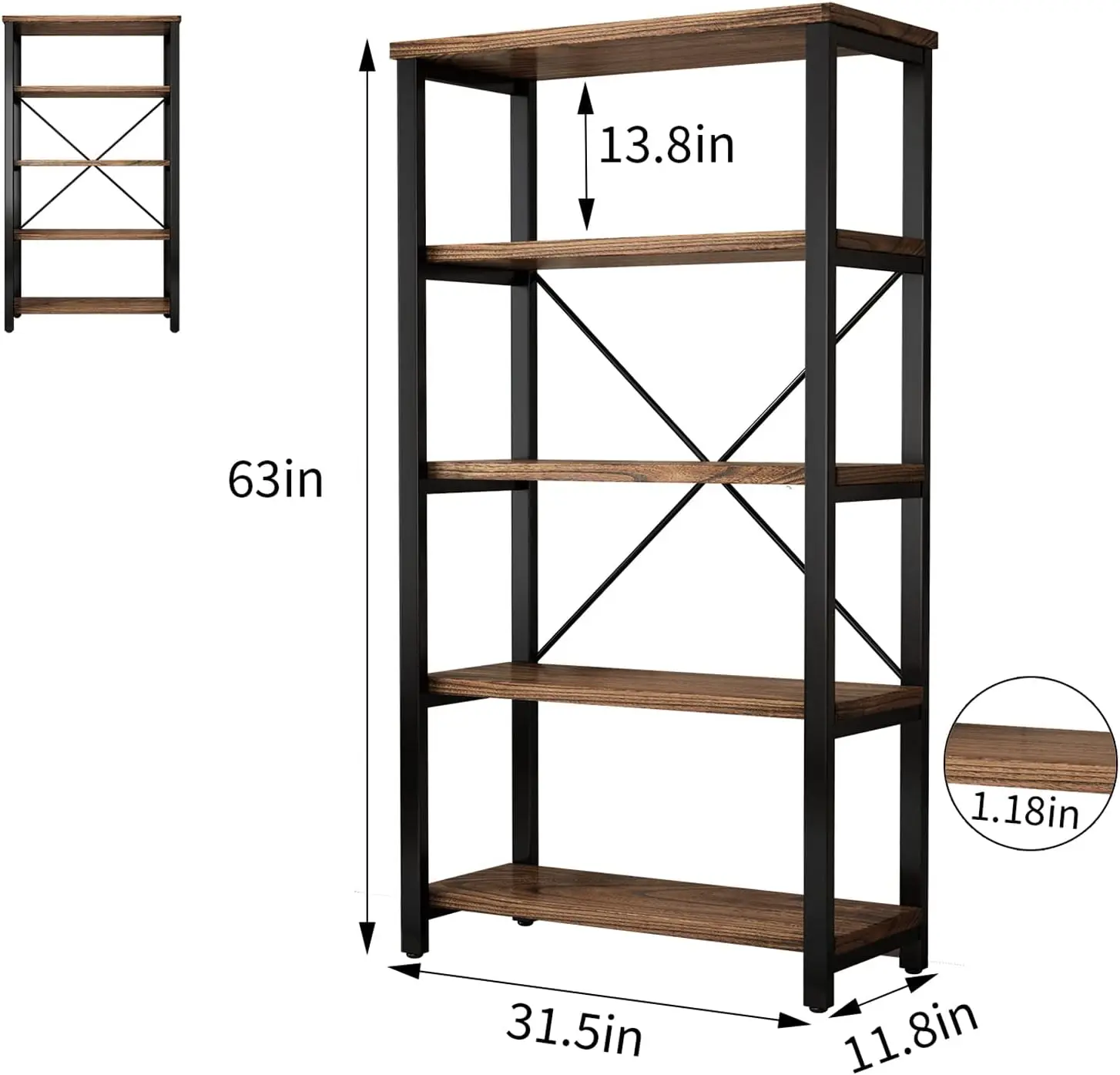 Industrial Solid Wood Bookshelf, Open Etagere Bookcase with Metal Frame, Vintage Industrial Style Bookcase/Metal and Wood Booksh