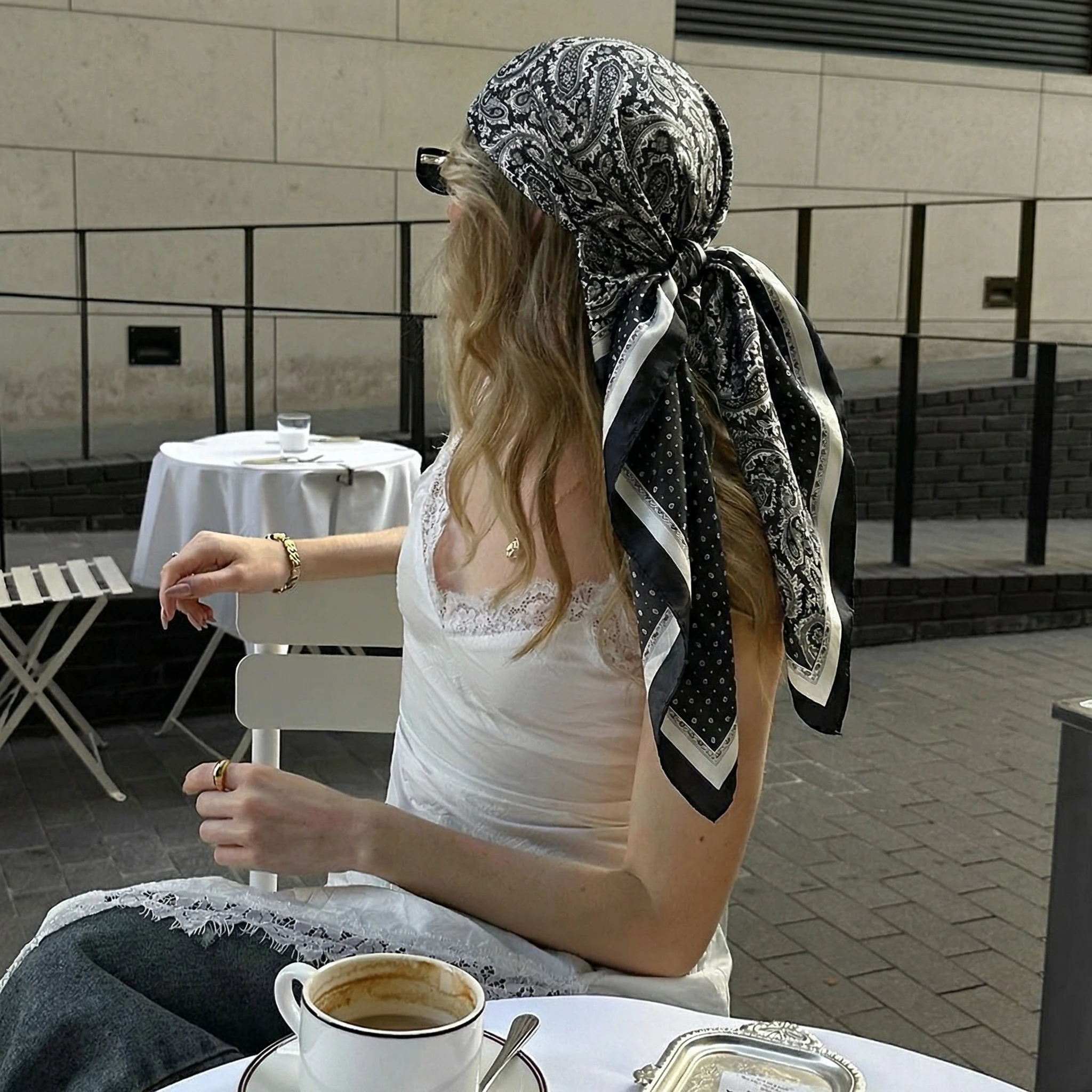 Damen Frühling Sommer Quadratischer Schal 90*90cm Satin Seidenschal Kopftuch Damen Foulard Strand Bandana Damen Halstuch Haarband