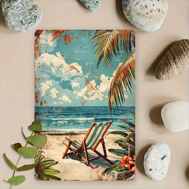 2D Flat, Beach Time Metal Sign 8x12 Inch Vintage Style Iron Home Decor Sign for Bedroom, Balcony and Summer Holiday Atmosphere D