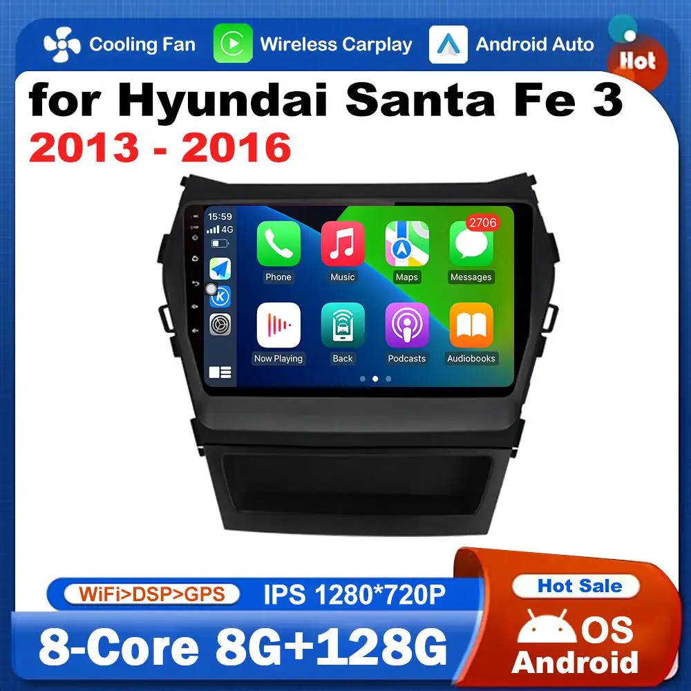 

GPS Navigation Head Unit Android OS for Hyundai Santa Fe 3 2013 - 2016 Touch Screen BT Car Video Multimedia Player WiFi No 2 din