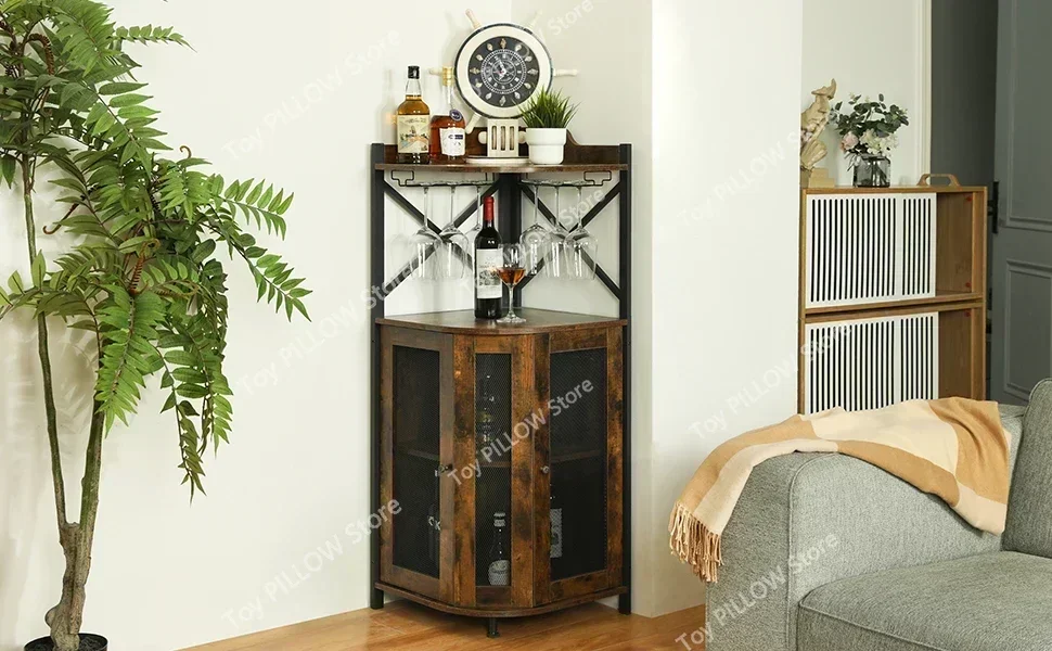 Folding Mini Wall Cabinet Bar Counter Wood Wine Storage Side Rack Luxury for Home    Furniture