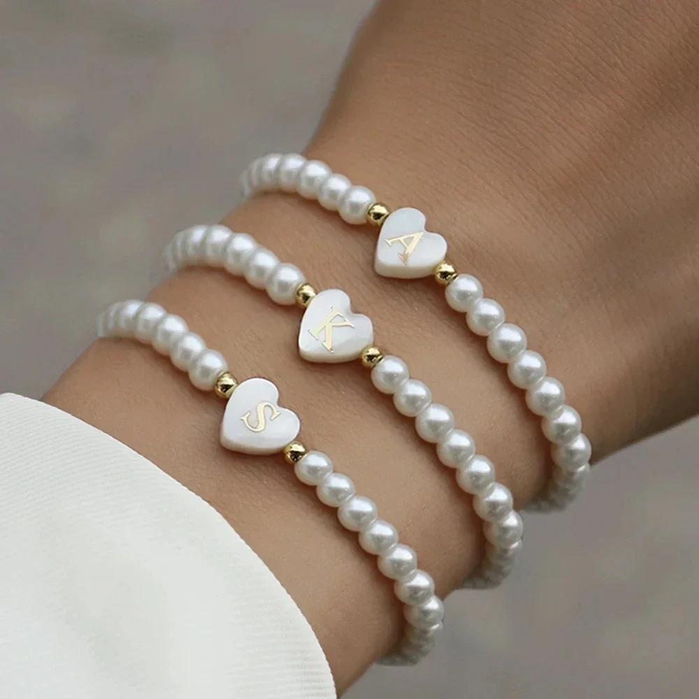 Heart Freshwater Shell Alphabet Bead 26 English Letters White Mother of Pearl Jewelry Making DIY Bracelet Pendant Accessories