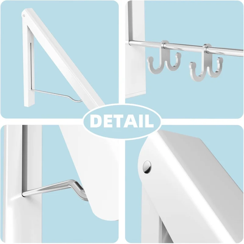 2 Clothes Drying Rack Foldable Collapsible, Folding Laundry Wall Mounted Retractable Hanger Room,